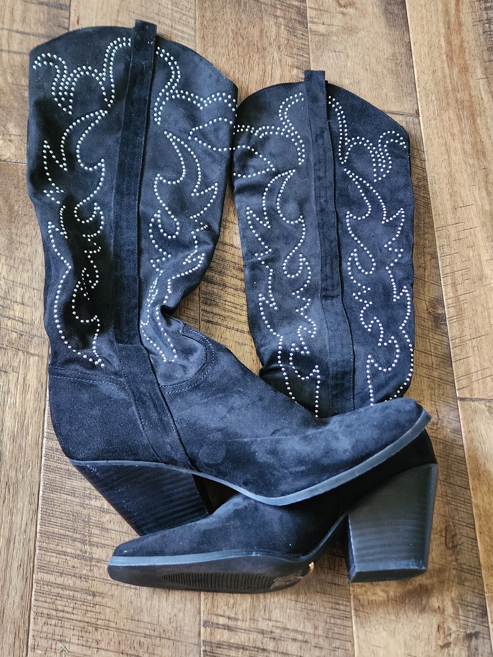 Billini Black Suede Studded Western Heel Boots Size 10